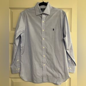Mens Polo Ralph Lauren Button Up Shirt Size 15 1/2
Light Blue with Navy Pony